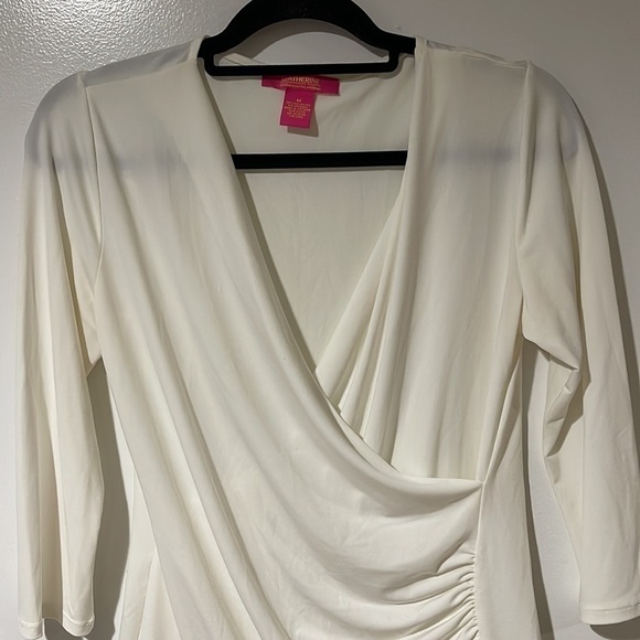 Catherine Off White Blouse Womens Size Medium 3/4 Sleeves - Picture 3 of 8
